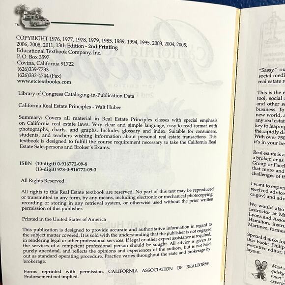 California Real Estate Principles 13th Edition Walt Huber Textbook for Exam Prep - Picture 5 of 8